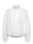 Pleated Cotton-Silk Shirt Tops Shirts Long-sleeved Blue Polo Ralph Lau...