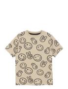 T-Shirt Ss Aop Tops T-shirts Short-sleeved Cream Minymo