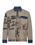 Printed & Washed Colour Block Worker Jacket Ohut Takki Beige Scotch & ...