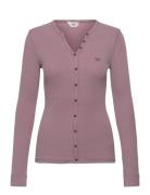 Washed Waffle Henley Tops Shirts Long-sleeved Pink Lee Jeans