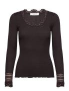 Rwbenita Silk Ls O-Neck Lace T-Shir Tops T-shirts & Tops Long-sleeved ...