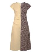 2118 Checkered Jersey, Ruched Waist Designers Knee-length & Midi Yello...