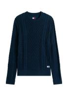 Tjm Slm Badge Cable Knit Sweater Tops Knitwear Round Necks Navy Tommy ...