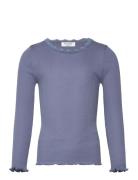 Rkbalta Modal Ls Lace T-Shirt Tops T-shirts Long-sleeved T-shirts Blue...