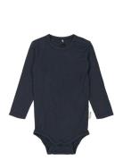 Wool/Bamboo Ls Body Bodies Long-sleeved Navy Mikk-line