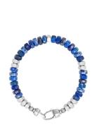 Men's Hexagon Beaded Bracelet With Blue Lapis And Silver Rannekoru Kor...
