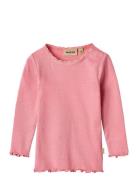 Rib T-Shirt L/S Reese Tops T-shirts Long-sleeved T-shirts Pink Wheat