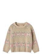 Jaquard Pullover Alberte Tops Knitwear Pullovers Beige Wheat