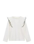 Ruffled Ribbed T-Shirt Tops T-shirts Long-sleeved T-shirts White Mango