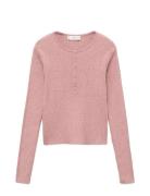 Ribbed Sweater With Buttons Tops Knitwear Jumpers Pink Mango