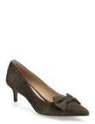 Adrienne Bow-Trim Suede Pump Shoes Heels Pumps Classic Green Lauren Ra...