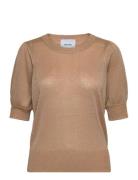 Msliva Puff Sleeve Metallic Knit Pu Tops Knitwear Jumpers Beige Minus