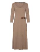 Buckle-Trim Rib-Knit Midi Dress Designers Knee-length & Midi Beige Lau...