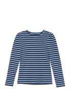 T-Shirt Ls Rib Stripe Tops T-shirts Long-sleeved T-shirts Blue Creamie