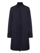Crepe Viscose Ruffle Shirt Dress Polvipituinen Mekko Navy GANT
