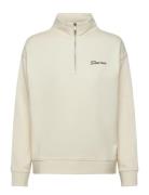 Script Half Zip Sweat Tops Sweat-shirts & Hoodies Sweat-shirts Cream G...
