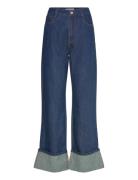 Msbora Fold Up Pant Bottoms Jeans Wide Blue Minus
