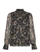 Amelia Hallie Tie Nk Blouse Tops Blouses Long-sleeved Black French Con...