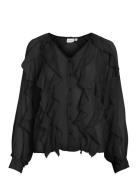 Vimitalla V-Neck L/S Flounce Shirt Tops Shirts Long-sleeved Black Vila