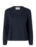Slfessential Ls Boxy Tee Noos Tops T-shirts & Tops Long-sleeved Navy S...