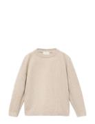 Knitted Sweater With Ribbed Details Tops Knitwear Pullovers Beige Mang...