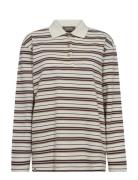 Mmrossett Ls Stripe Polo Tee Tops T-shirts & Tops Long-sleeved Beige M...