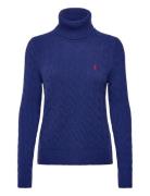 Wool-Cashmere Cable Turtleneck Sweater Tops Knitwear Turtleneck Blue P...