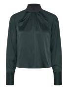 Dante6-Estela Silk Mixed Top Tops Blouses Long-sleeved Green Dante6
