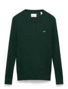 Cotton Cable C-Neck Tops Knitwear Round Necks Khaki Green GANT