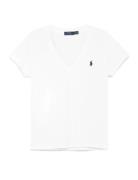 Cotton Jersey V-Neck Tee Tops T-shirts & Tops Short-sleeved White Polo...