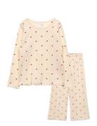 Tnstholiday Heart Rib Night Set Pyjamasetti Pyjama Cream The New