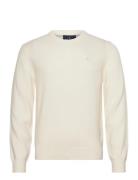 Lambswool Crew Tops Knitwear Round Necks Cream Hackett London