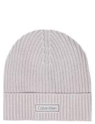 Patch Chunky Rib Cotton Beanie Accessories Headwear Beanies Grey Calvi...