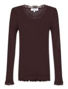Rwbabette Silk Ls Lace T-Shirt Tops T-shirts & Tops Long-sleeved Brown...