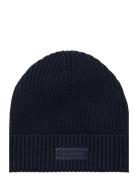 Patch Chunky Rib Cotton Beanie Accessories Headwear Beanies Navy Calvi...