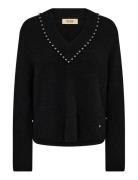 Mmzora V-Neck Bead Knit Tops Knitwear Jumpers Black MOS MOSH