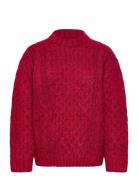 Long Cable Knit Textured Sweater Tops Knitwear Jumpers Red Monki