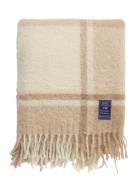 Beige/White Checked Mohair Mix Throw Home Textiles Cushions & Blankets...