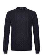 Organic Cotton Cable Knit - Regener Tops Knitwear Round Necks Navy Kno...