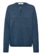 Slflulu Brushed Ls Knit Keyhole O-Neck Tops Knitwear Jumpers Blue Sele...