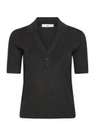 Fine-Knit Sweater With Shirt Collar Tops Shirts Short-sleeved Grey Man...