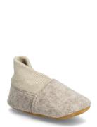 Wool Slippers W. Rib Aamutossut Sisäkengät Beige En Fant