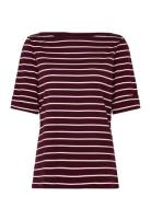 Striped Stretch Cotton Boatneck Tee Tops T-shirts & Tops Short-sleeved...