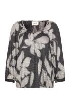 Cromma 3/4 Sl Blouse Tops Shirts Long-sleeved Black Cream