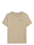 Chest Inst.logo Ss T-Shirt Tops T-shirts Short-sleeved Beige Calvin Kl...