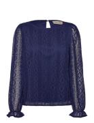 Crvalerie Blouse Tops Shirts Long-sleeved Navy Cream